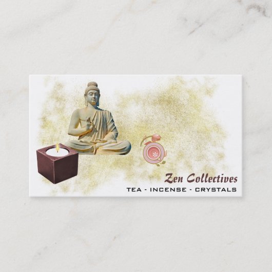 Carte De Visite *~* Bouddha Zen Tea Lotus Or (Devant)