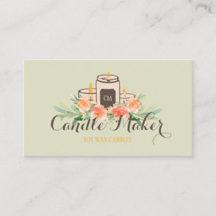 Carte De Visite Bougie verte beige cire de soja artisanat fait mai