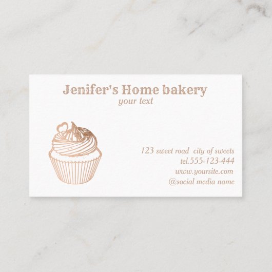 Carte De Visite Bouilloire rose cannelle en feuille d'or cupcake b (Dos)