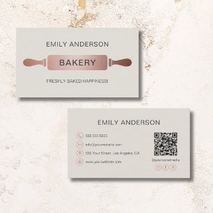 Carte De Visite Boulangerie à rouleaux or rose Code QR