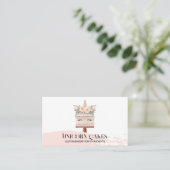 Carte De Visite Boulangerie Anniversaire Gâteau Unicorn Blush Rose (Debout devant)