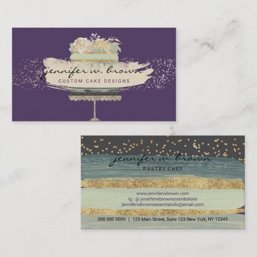 Carte De Visite Boulangerie Arrière - plan violette Gâteau Mariage (Devant / Derrière)