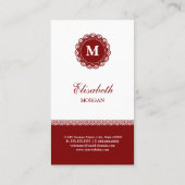 Carte De Visite Boulangerie / Baker Red White Lace Monogramme (Dos)