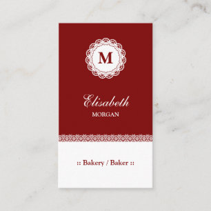 Carte De Visite Boulangerie / Baker Red White Lace Monogramme