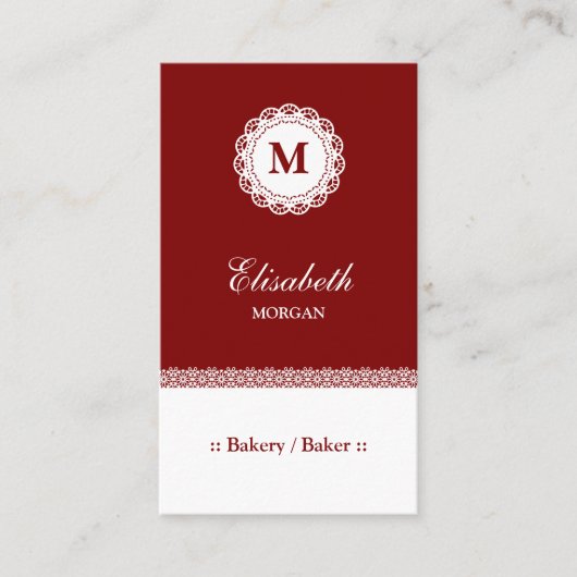 Carte De Visite Boulangerie / Baker Red White Lace Monogramme (Devant)