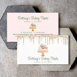 Carte De Visite Boulangerie Blush Pink Gâteau Gold Parties scintil