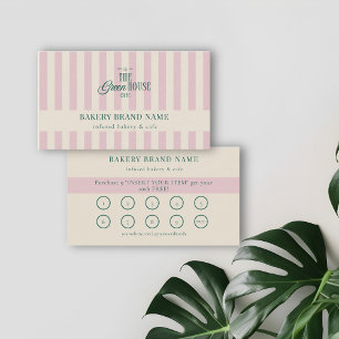 Carte De Visite Boulangerie Coastal Pink Stripes Logo Loyalty Punc