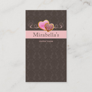 Carte De Visite Boulangerie Cookie Cute Damask Swirl Rose Brown