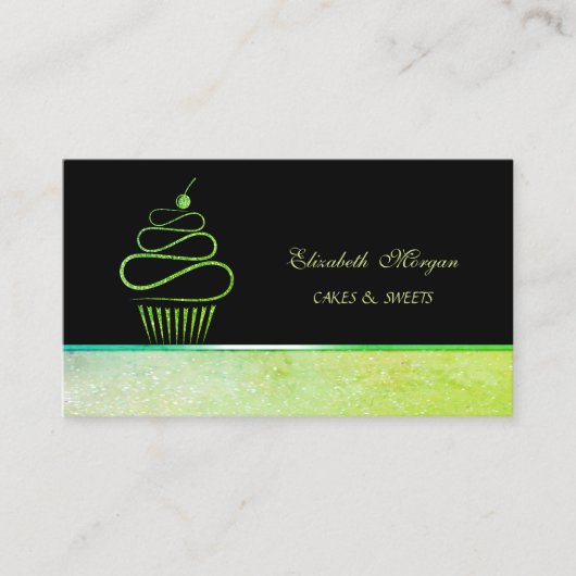 Carte De Visite Boulangerie Cupcake à la Parties scintillant verte (Devant)
