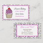 Carte De Visite Boulangerie | Cupcake à rayures roses (Devant / Derrière)