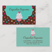 Carte De Visite Boulangerie Cupcake Pois Brown Coeur Vert (Devant / Derrière)