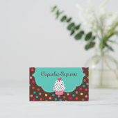Carte De Visite Boulangerie Cupcake Pois Brown Coeur Vert (Debout devant)