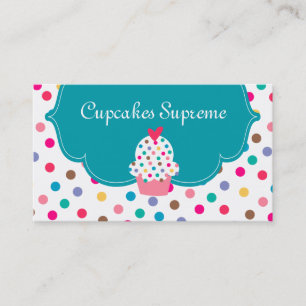 Carte De Visite Boulangerie Cupcake Pois Coeur Bleu