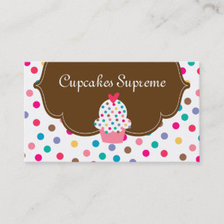 Carte De Visite Boulangerie Cupcake Pois Coeur Brown