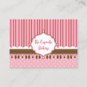 Carte De Visite Boulangerie Cupcake rayé rose Brown (Devant)
