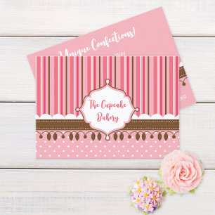 Carte De Visite Boulangerie Cupcake rayé rose Brown