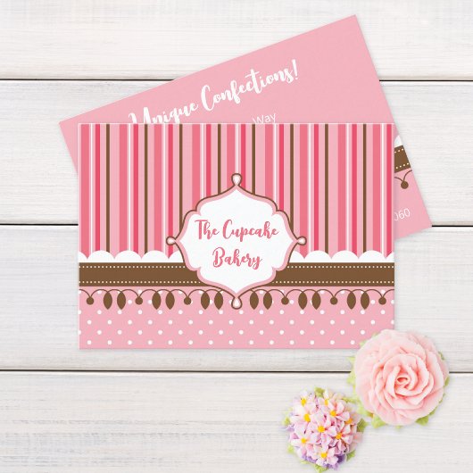 Carte De Visite Boulangerie Cupcake rayé rose Brown