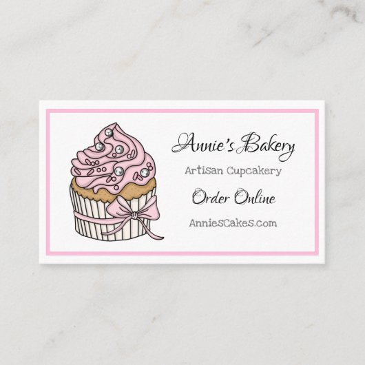 Carte De Visite Boulangerie | Cupcake rose et argent (Devant)
