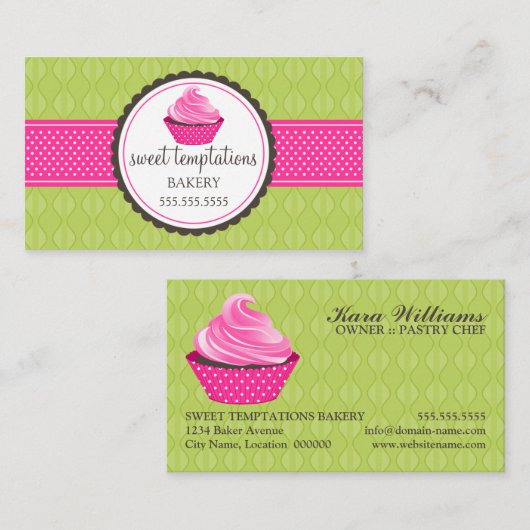 Carte De Visite Boulangerie Cupcake Vert Rose (Devant / Derrière)