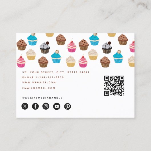 Carte De Visite Boulangerie Cupcakes Sweets Baking QR Code Social  (Dos)