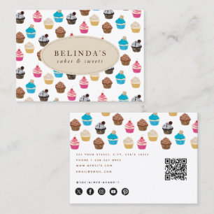 Carte De Visite Boulangerie Cupcakes Sweets Baking QR Code Social 