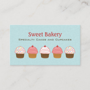 Carte De Visite Boulangerie Cute Aqua Blue et Rose Cupcake