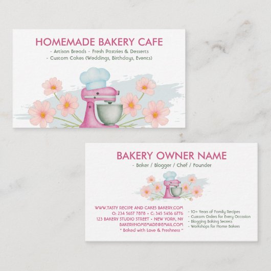 Carte De Visite Boulangerie d'aquarelle violet Logo Floral (Devant / Derrière)