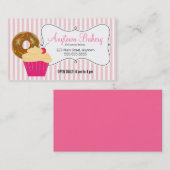 Carte De Visite Boulangerie de beignets, cupcake et rayures roses (Devant / Derrière)