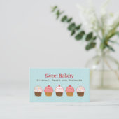 Carte De Visite Boulangerie de cuisine Aqua Blue et Pink Cupcake (Debout devant)