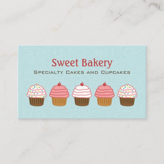 Carte De Visite Boulangerie de cuisine Aqua Blue et Pink Cupcake (Devant)