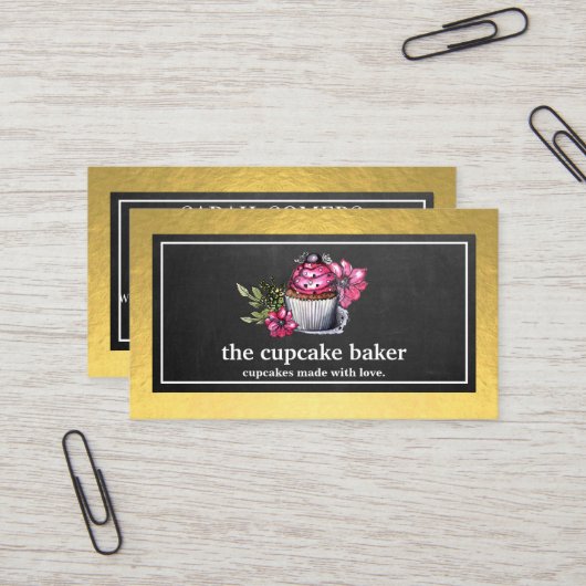 Carte De Visite Boulangerie de Cupcake moderne Pâtisserie Chef Res (Devant/Arrière en situation)