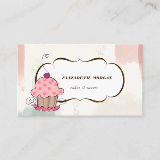 Carte De Visite Boulangerie de Cupcake romantique, Aquarelle Broui (Devant)