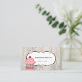 Carte De Visite Boulangerie de Cupcake romantique, Texture de Bois (Debout devant)