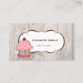 Carte De Visite Boulangerie de Cupcake romantique, Texture de Bois (Devant)