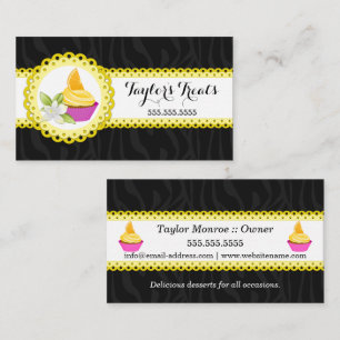 Carte De Visite Boulangerie de cupcake Zebra Bordure de craie jaun