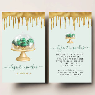 Carte De Visite Boulangerie de Cupcakes Émeraude Verte Feuille de