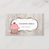 Carte De Visite Boulangerie de Cupcakes Romantique, Texture de Boi (Devant)