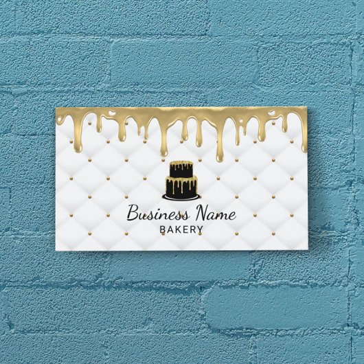 Carte De Visite Boulangerie de gâteau Glacé Gold Drift Luxury Blan
