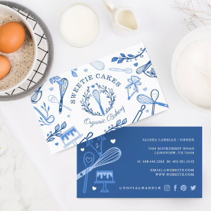 Carte De Visite Boulangerie d'ustensiles Royal Blue & White Baking