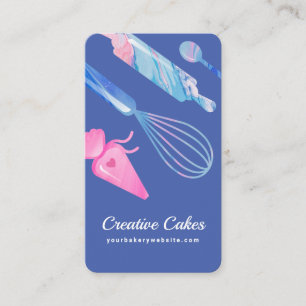 Carte De Visite Boulangerie en marbre rose Bleu amusant Outils et 