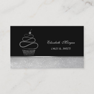 Carte De Visite Boulangerie fine élégante en argent glacé Cupcake