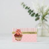 Carte De Visite Boulangerie fine rose et points Cupcake Biz Card (Debout devant)
