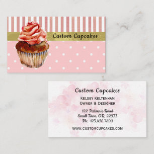 Carte De Visite Boulangerie fine rose et points Cupcake Biz Card