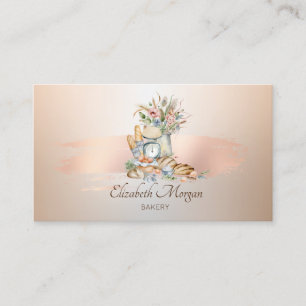 Carte De Visite Boulangerie Fleur Rose Gold Pinceau Coup de Pincea