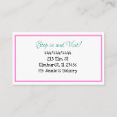 Carte De Visite Boulangerie | G. d'anniversaire | Turquoise et ros (Dos)