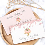 Carte De Visite Boulangerie Gâteau Blush Parties scintillant Rose<br><div class="desc">Présentez-vous le mieux à vos clients, avec ces cartes de visite de noms personnalisés élégants, sophistiqués, simples et modernes. Un gâteau rose aquarelle floral, une typographie manuscrite et des gouttes de parties scintillant rose recouvrent un arrière - plan blanc. Personnalisez avec votre nom complet et votre entreprise sur le front....</div>