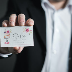 Carte De Visite Boulangerie Gâteau rose Elegant Aquarelle