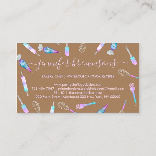 Carte De Visite Boulangerie Hologramme Brown Chef pâtisserie maiso (Dos)