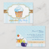 Carte De Visite Boulangerie Icy Blue Stripes Cupcake (Devant / Derrière)