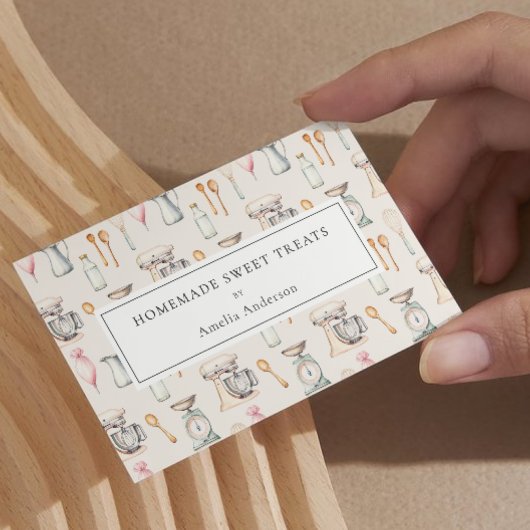 Carte De Visite Boulangerie Maison Gâteau Pink Pastel Ustensiles d